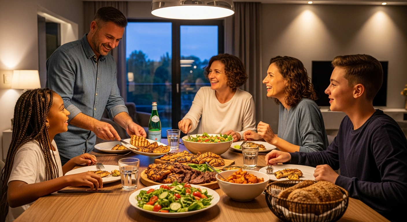 Familia cocinando junta